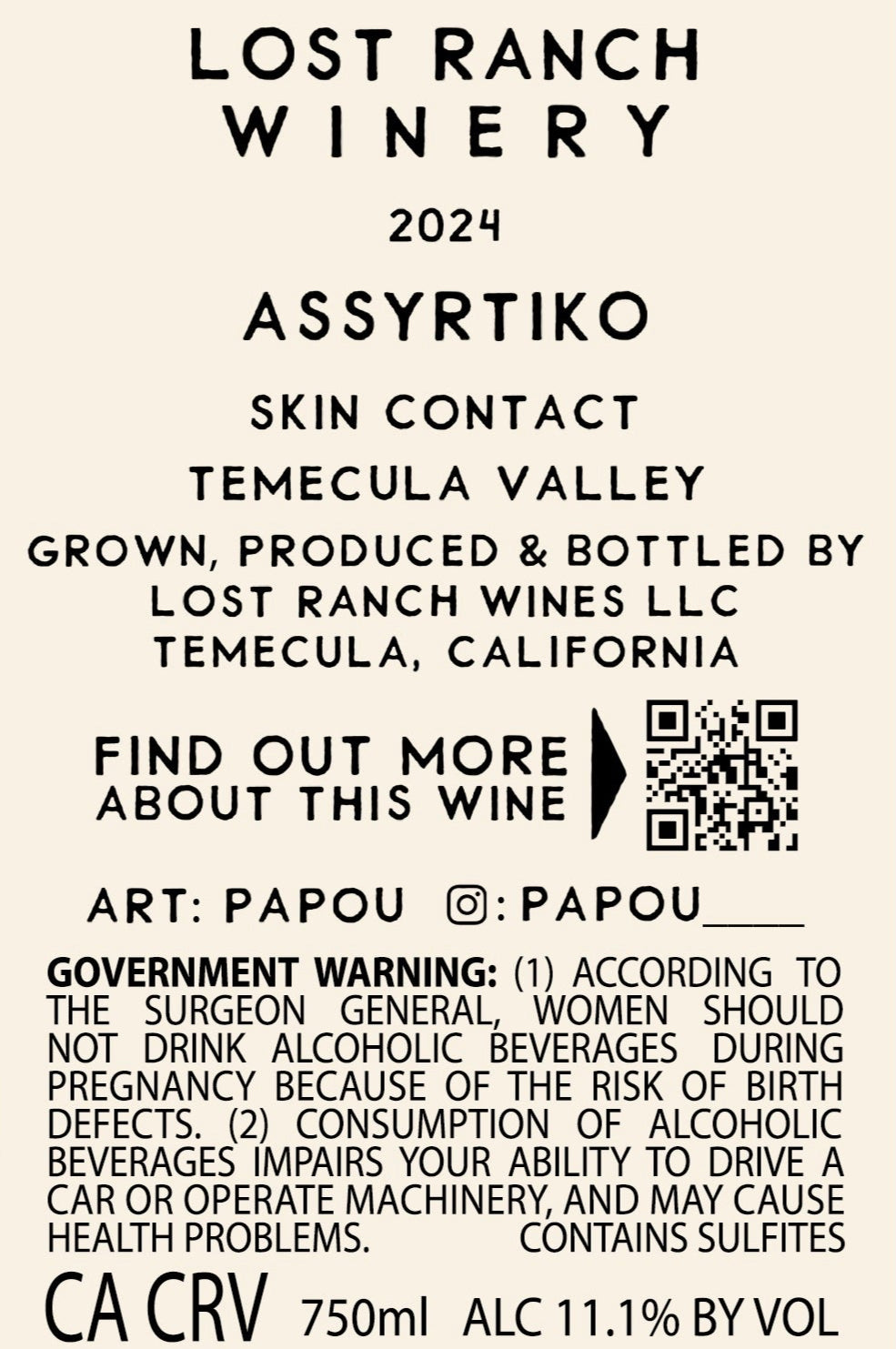 2024 ASSYRTIKO ON SKINS - Lost Ranch Winery